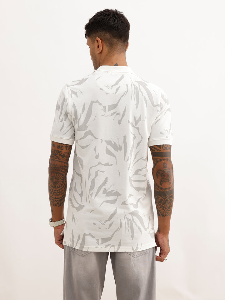 Classic Slim Fit AOP Polo T-Shirt | Off White