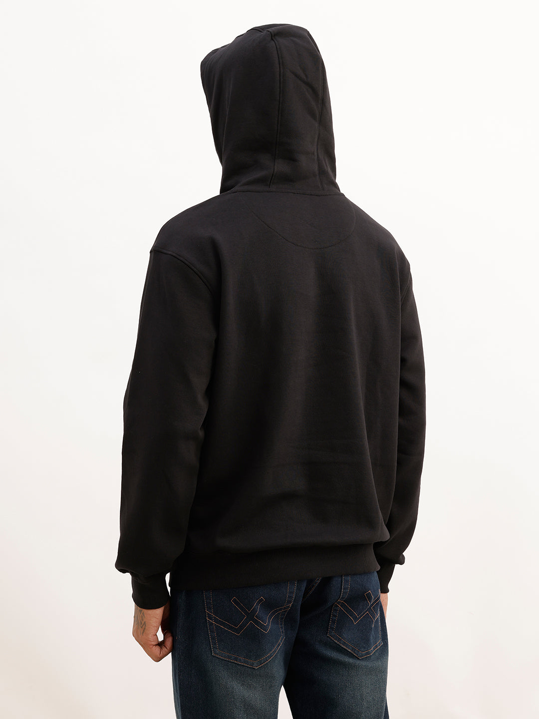 Comfort Fit Placement Printed Hoodie | Black