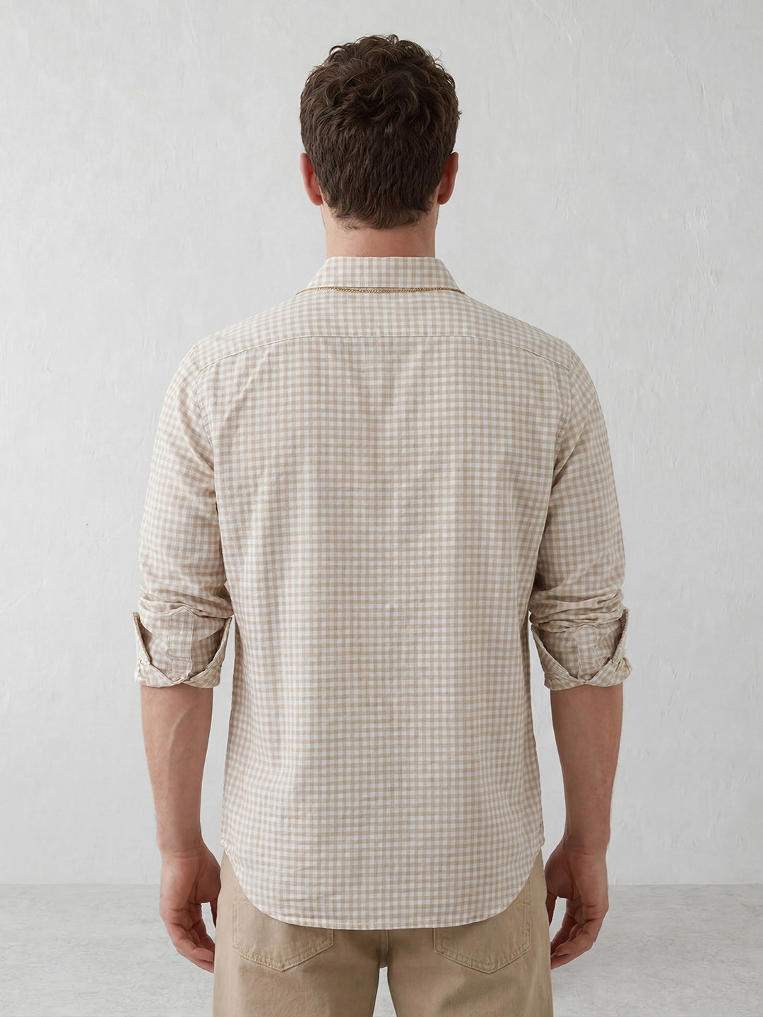 Slim Fit Gingham Checkered Shirt | Beige