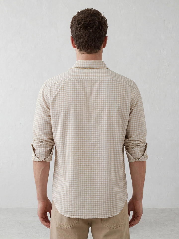 Slim Fit Gingham Checkered Shirt | Beige