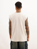 Oversized Raw Edge Cut-Off Sleeve T-Shirt | Beige