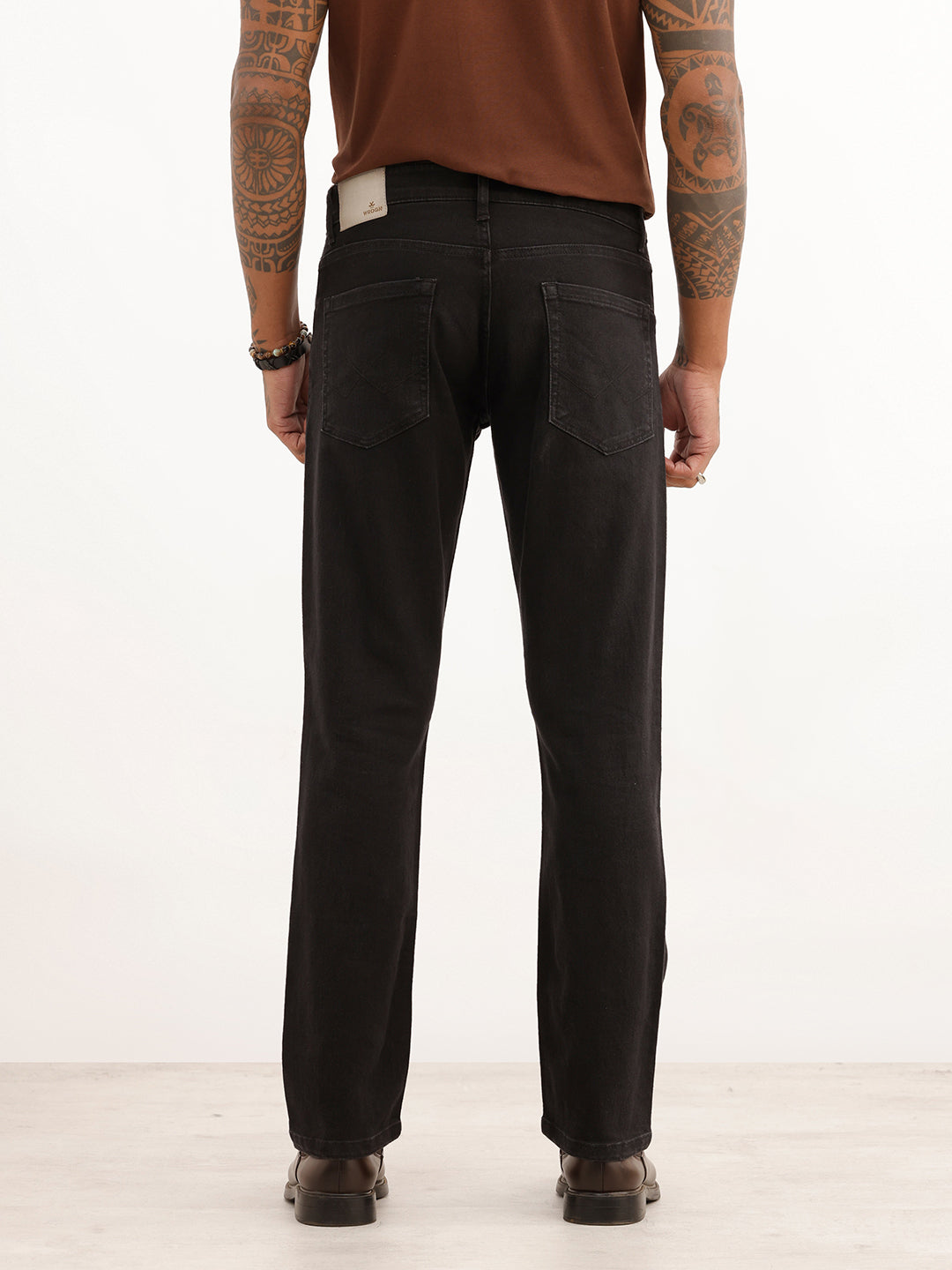 Solid Straight Fit Denim Jeans | Black