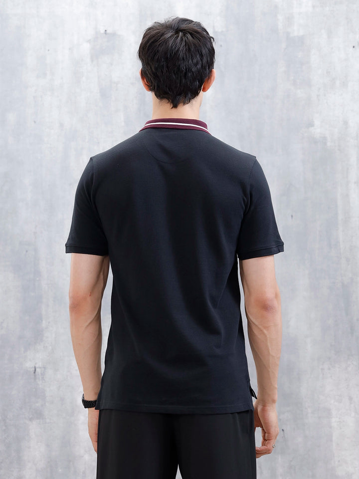 Wrogn Men's Slim Fit Polo T-Shirt With Contrast Collar | Black