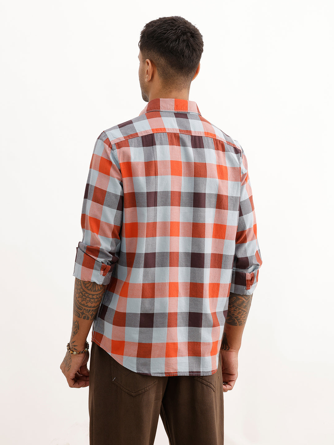 Regular Fit Full Sleeve Checkered Shirt | Grey
