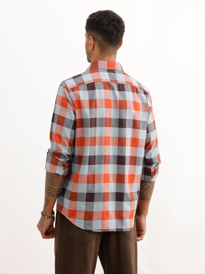 Slim Fit Full Sleeve Checkered Shirt | Grey