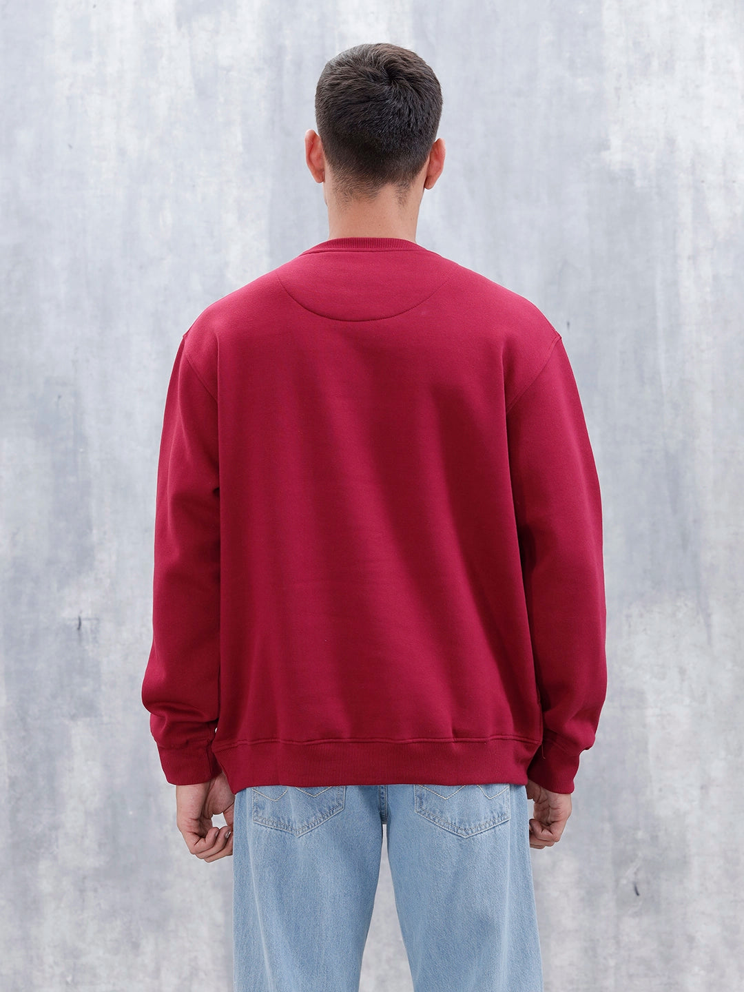 Wrogn Comfort Fit Graphic Sweatshirt For Men | Maroon