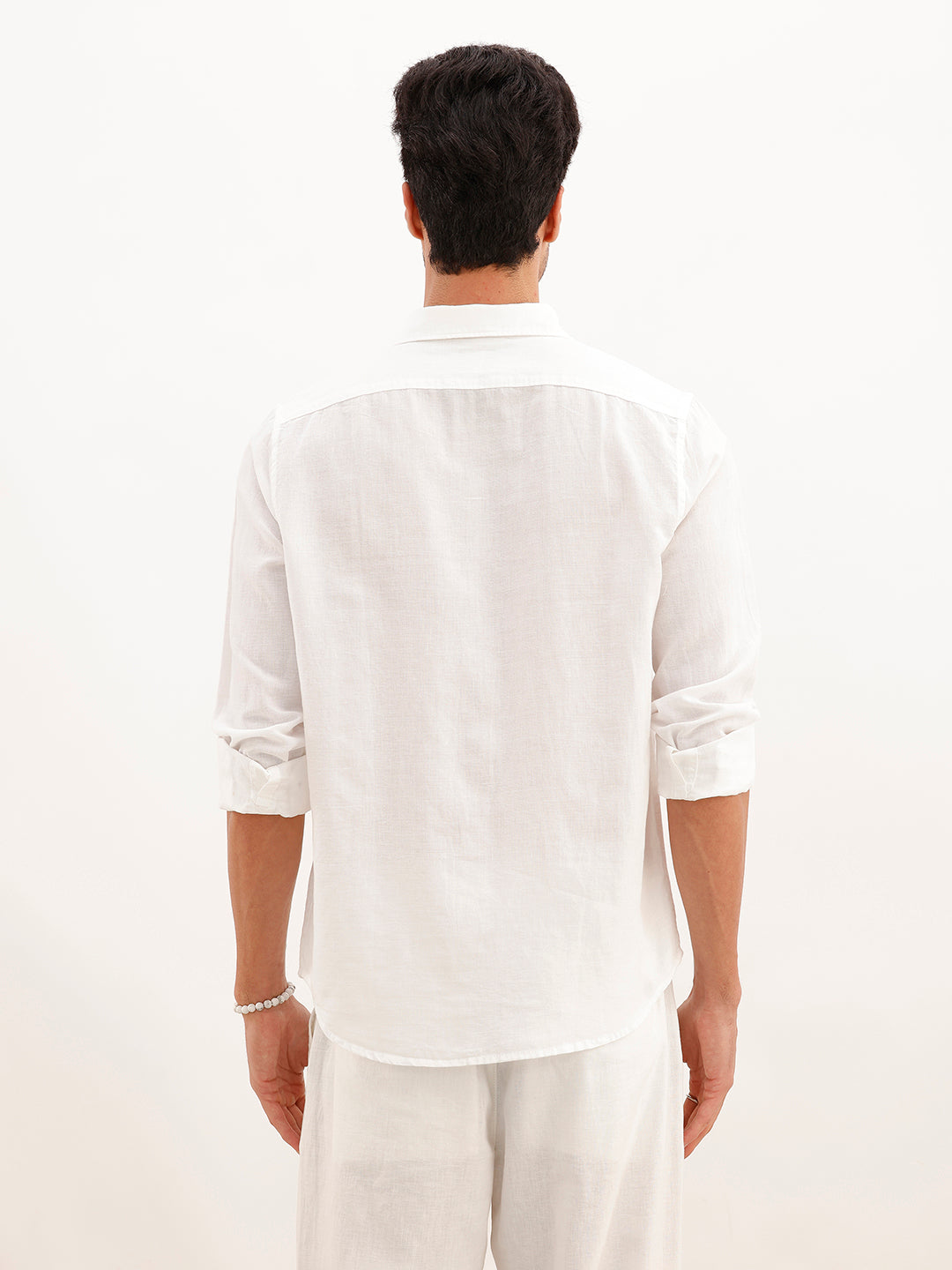 Linen Blend Solid Slim Fit Shirt | White