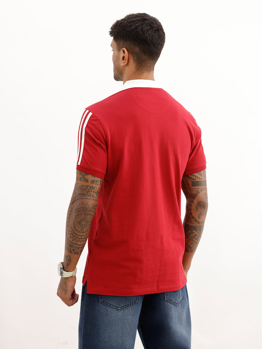 Slim Fit Contrast Collar Polo T-Shirt | Red