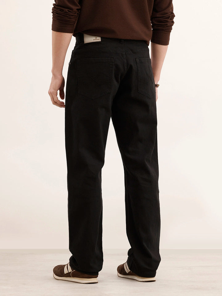 Relaxed Fit Solid Denim Jeans | Black