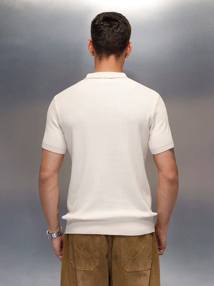 Textured Knit slim fit Polo T-shirt | Beige