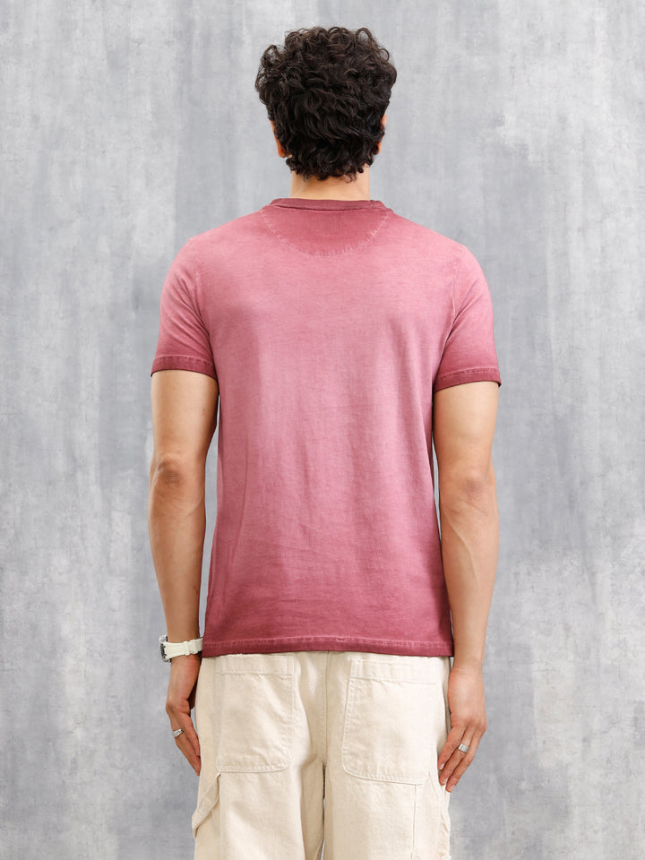 Grunge Pigment Washed T-Shirt With Logo Appliqué On Chest | Maroon