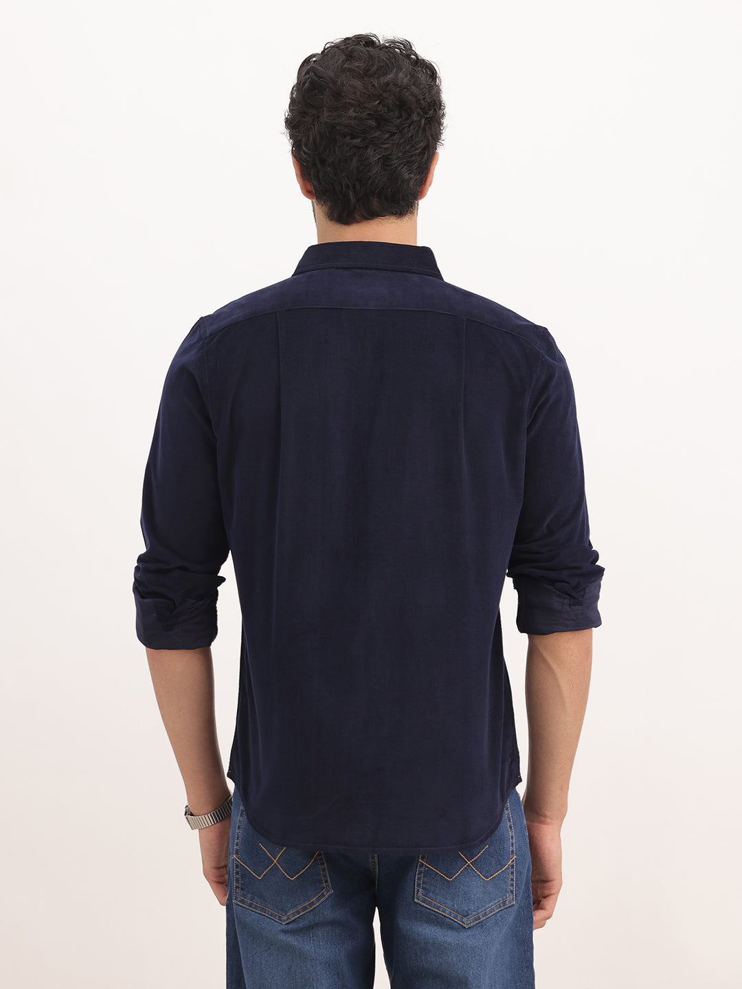 Slim Fit Solid Corduroy Shirt | Navy Blue