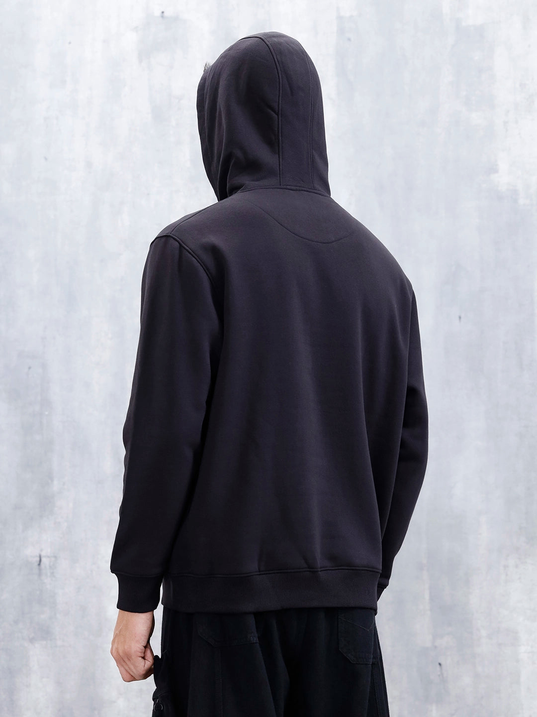 Wrogn Comfort Fit Graphic Hoodie Sweatshirt For Men | Black