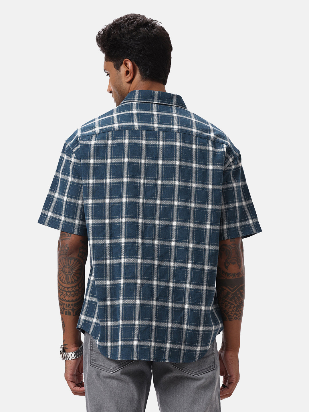 Green and White Checkered Casual Shirt