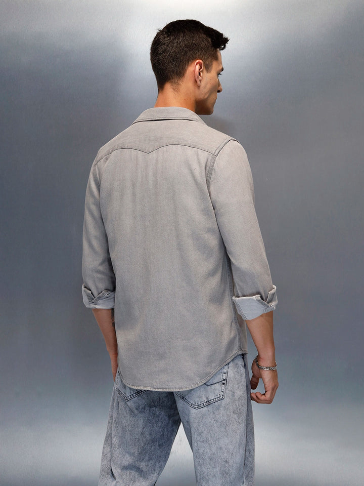 Men's Casual Slim Fit Denim Shirt | Grey