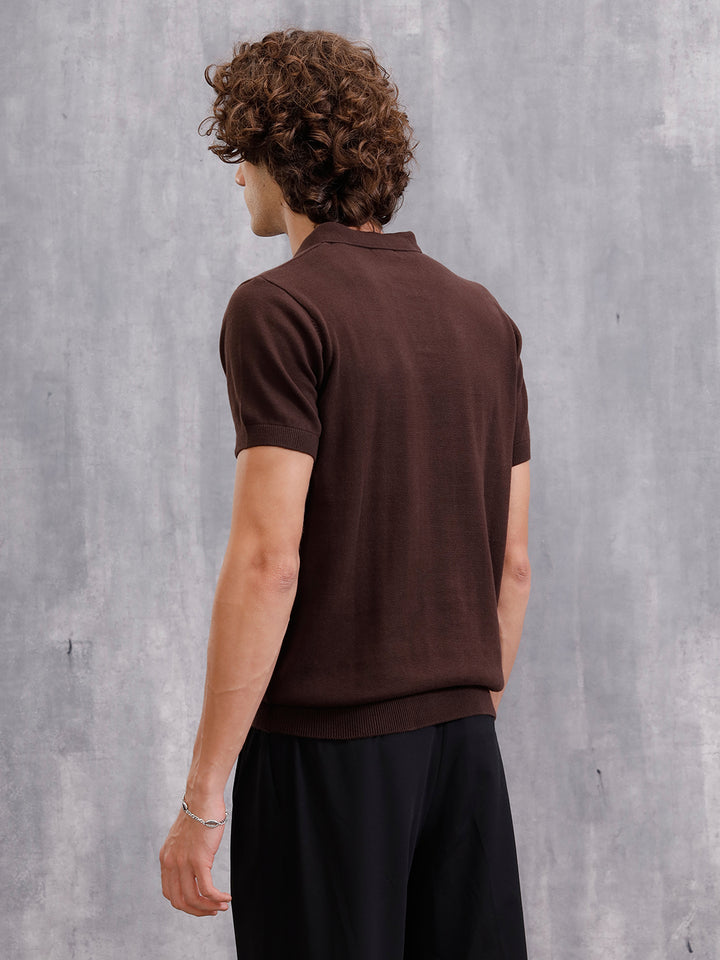 Premium Flat Knit Slim Fit Polo T-Shirt | Brown