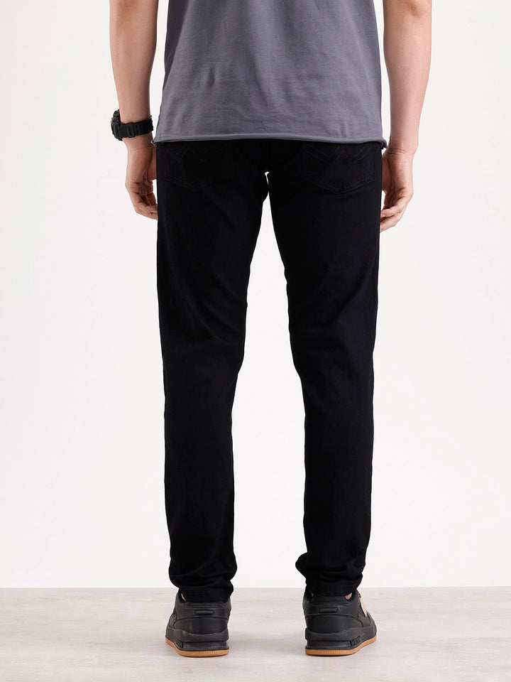 Solid Slim Tapered Denim Jeans  | Black