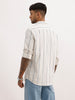 Slim Fit Embroidered Detail Striped Shirt | Off White