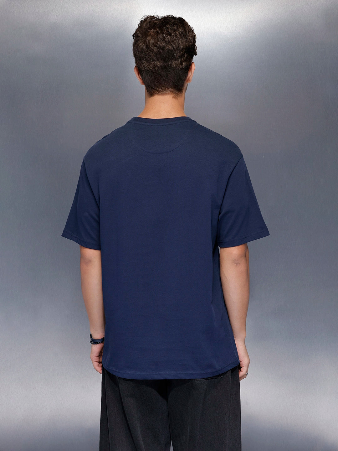 Men’s bold front print cotton t-shirt | Navy Blue