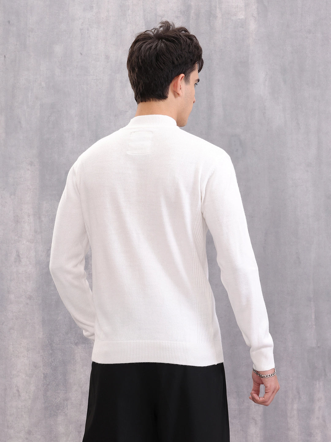 Turtle Neck Full Sleeve T-Shirt | White