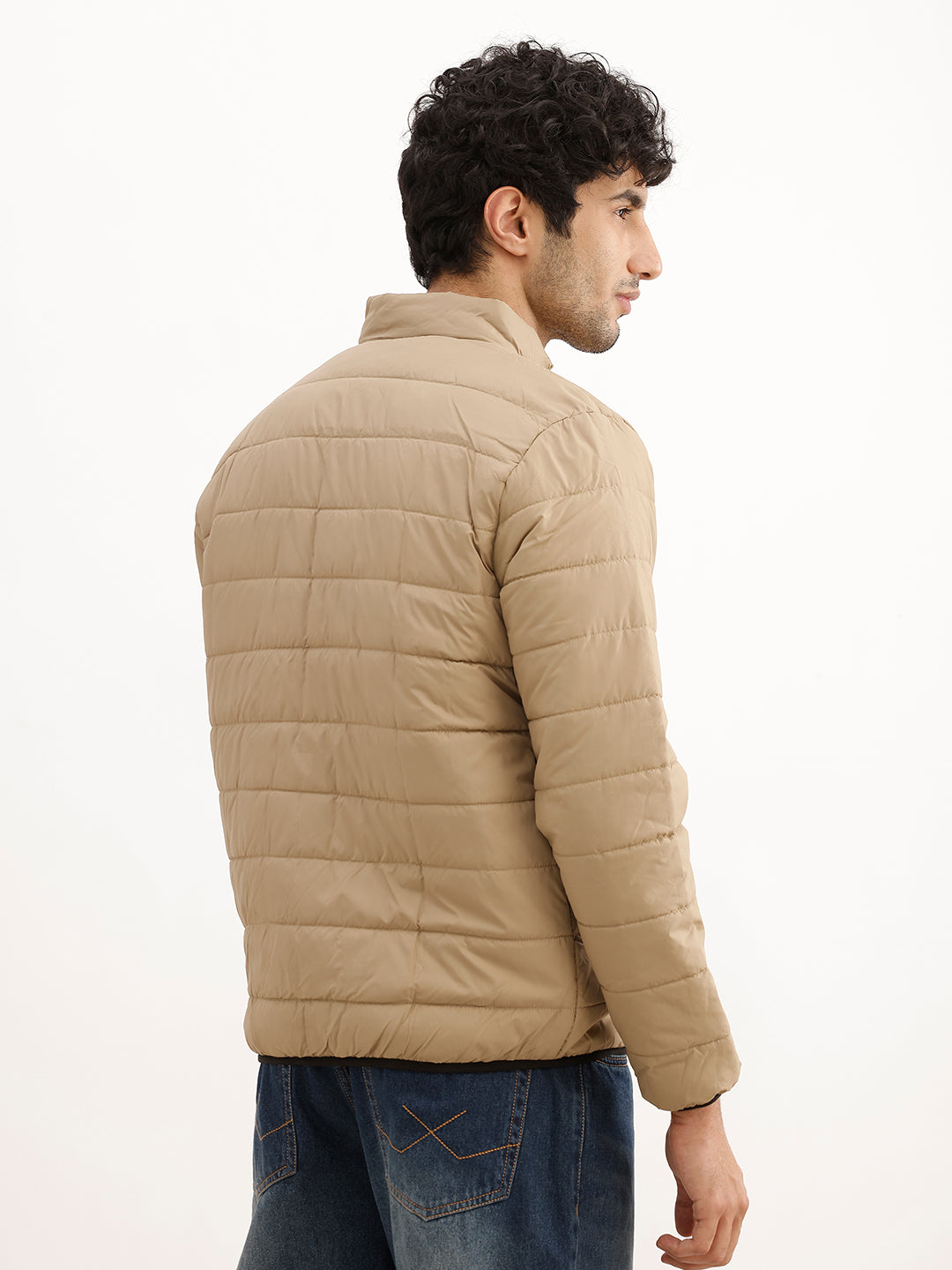 Solid Regular Fit Puffer Jacket | Brown