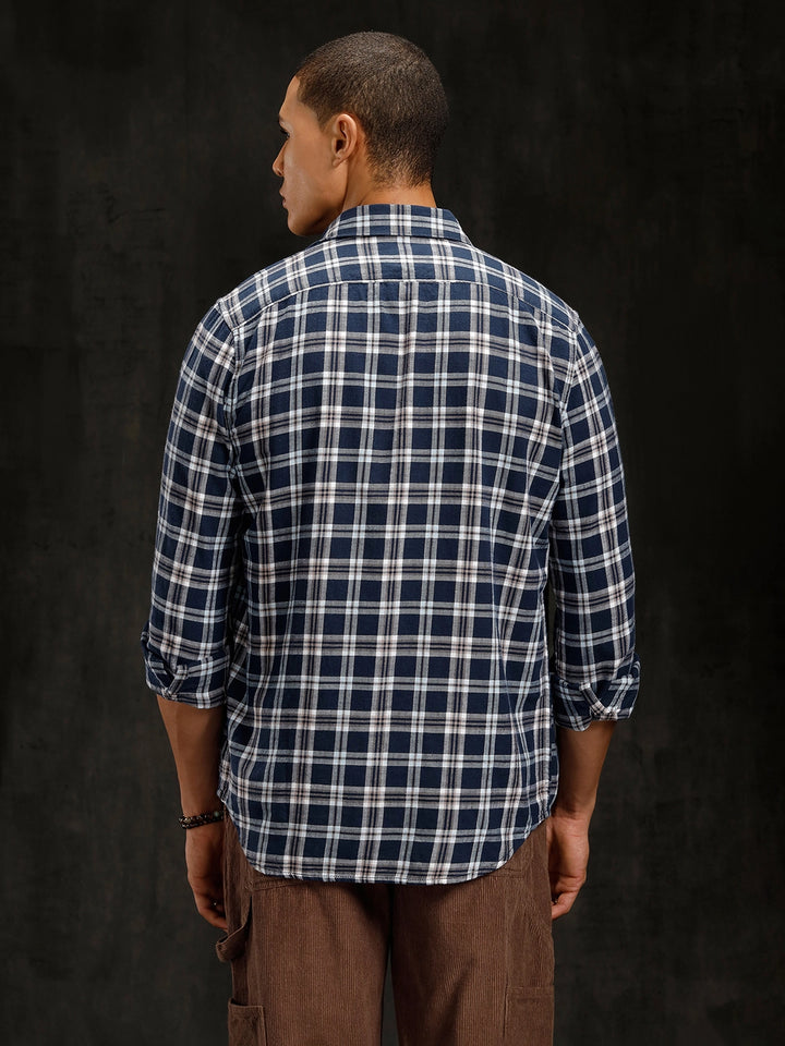 Checkered Full Sleeve Shirt  | Navy Blue