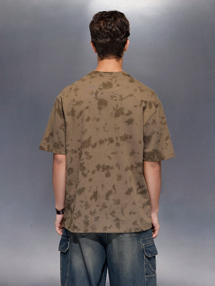 Washed effect tshirt with chest print | Olive