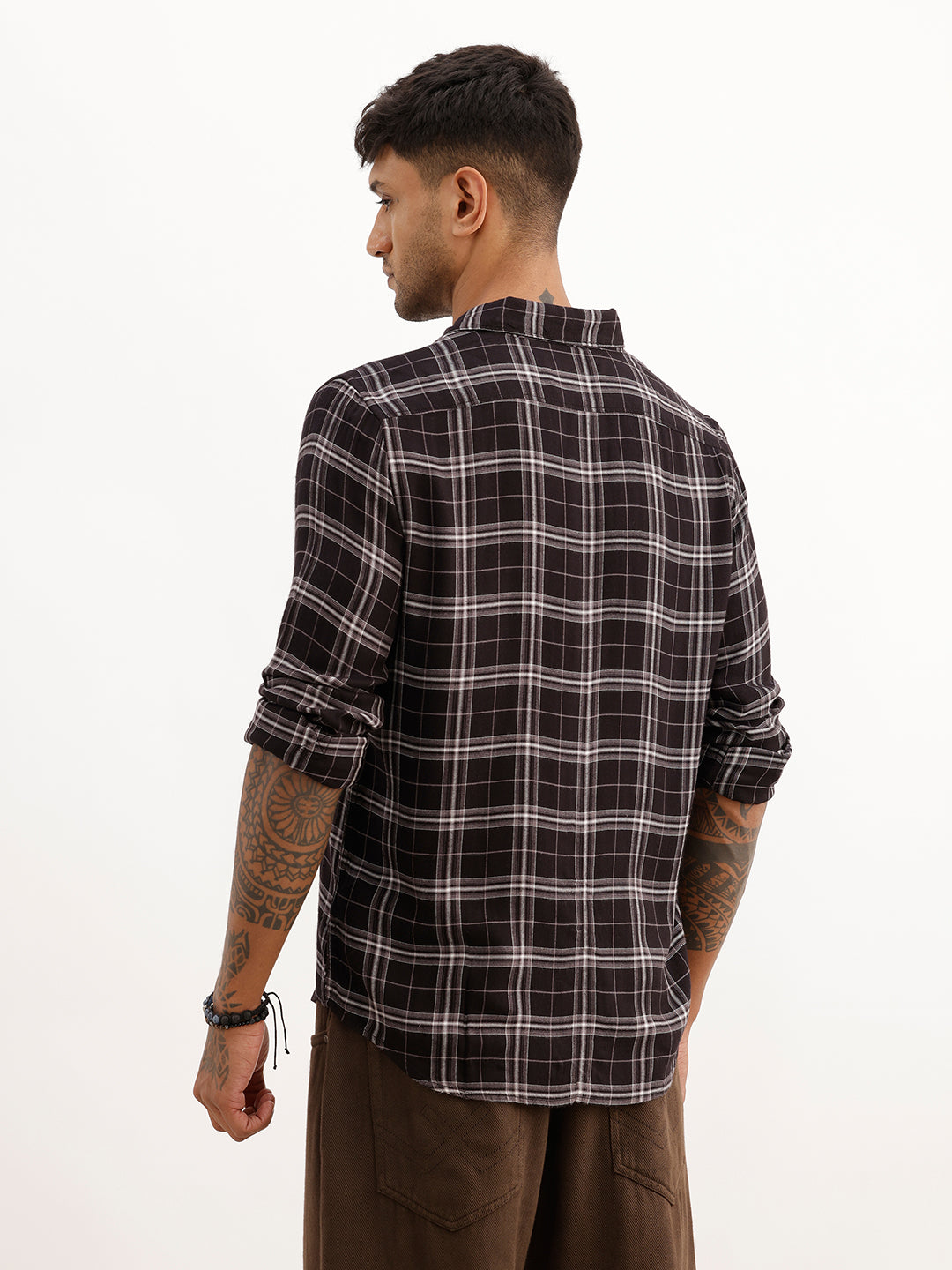 Slim Fit Checkered Full Sleeve Shirt | Black