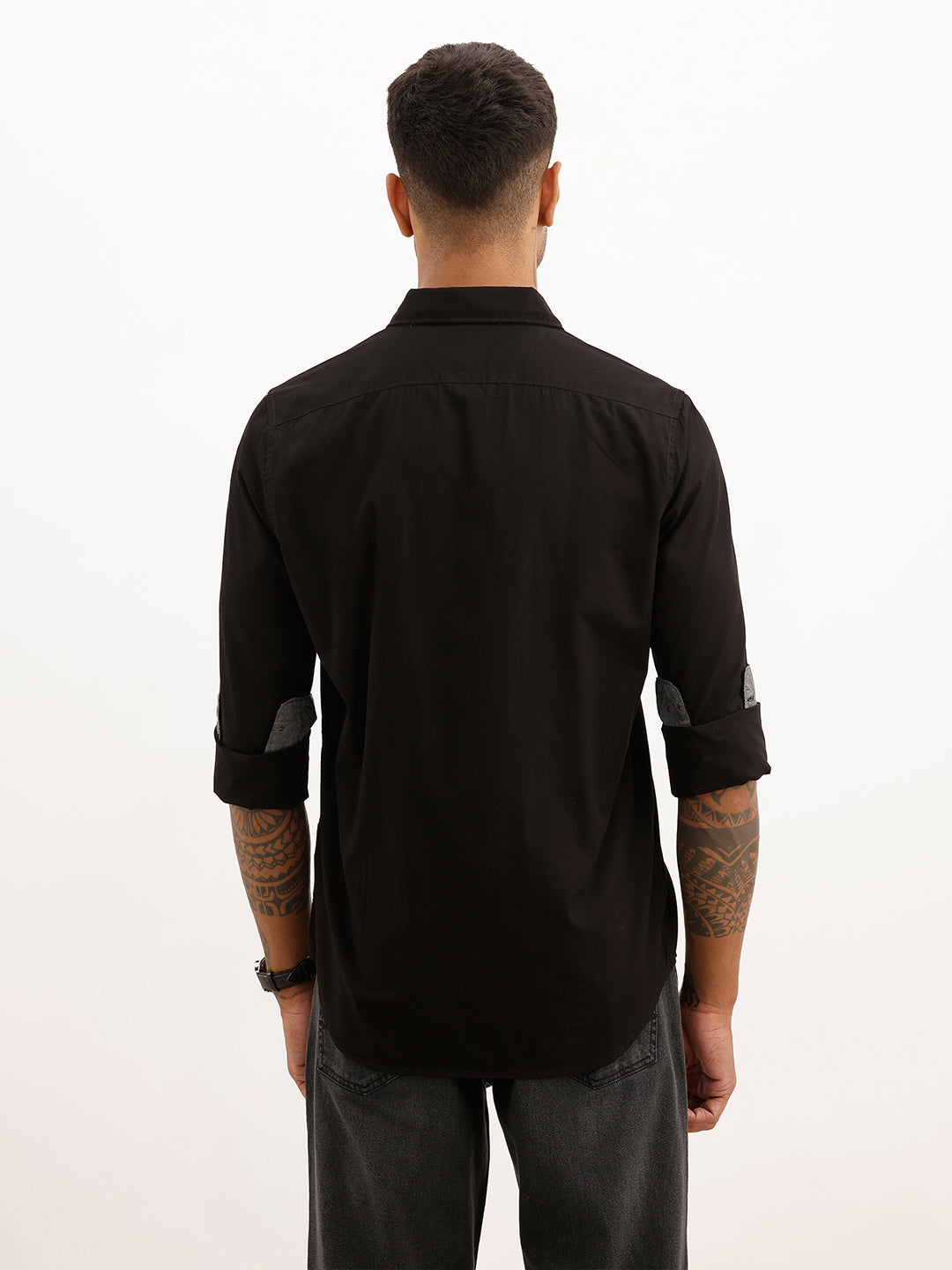 Solid Regular Fit Full Sleeve Shirt | Black | WNSH0502