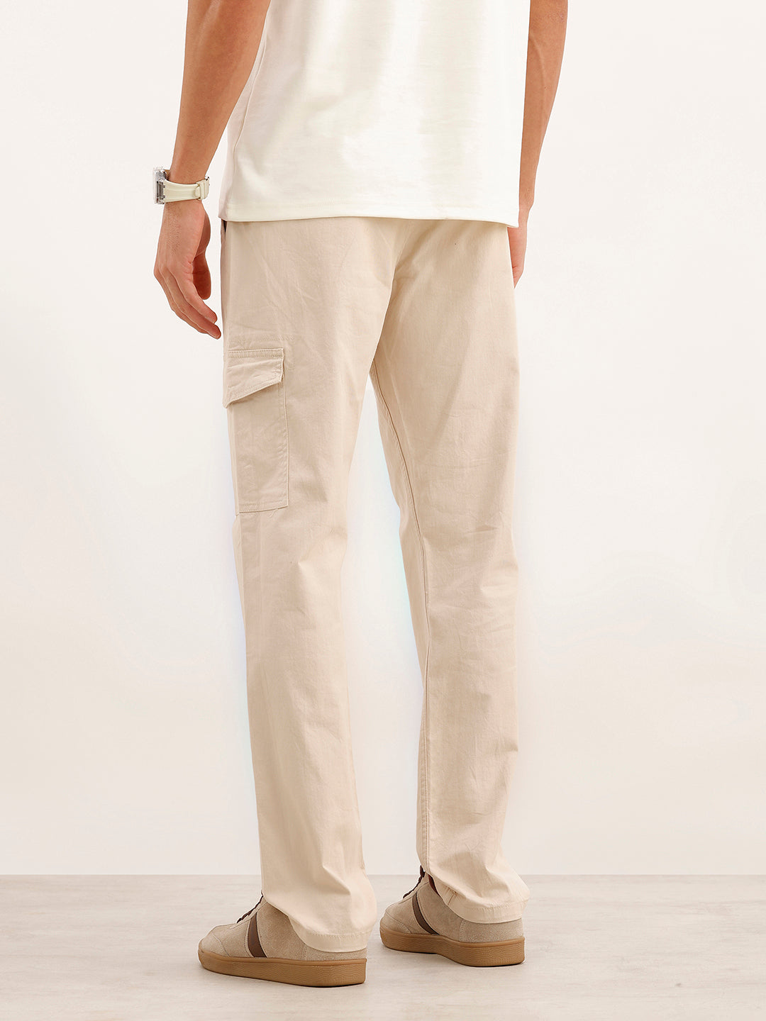 Solid Straight Fit Cargo Trouser | Beige