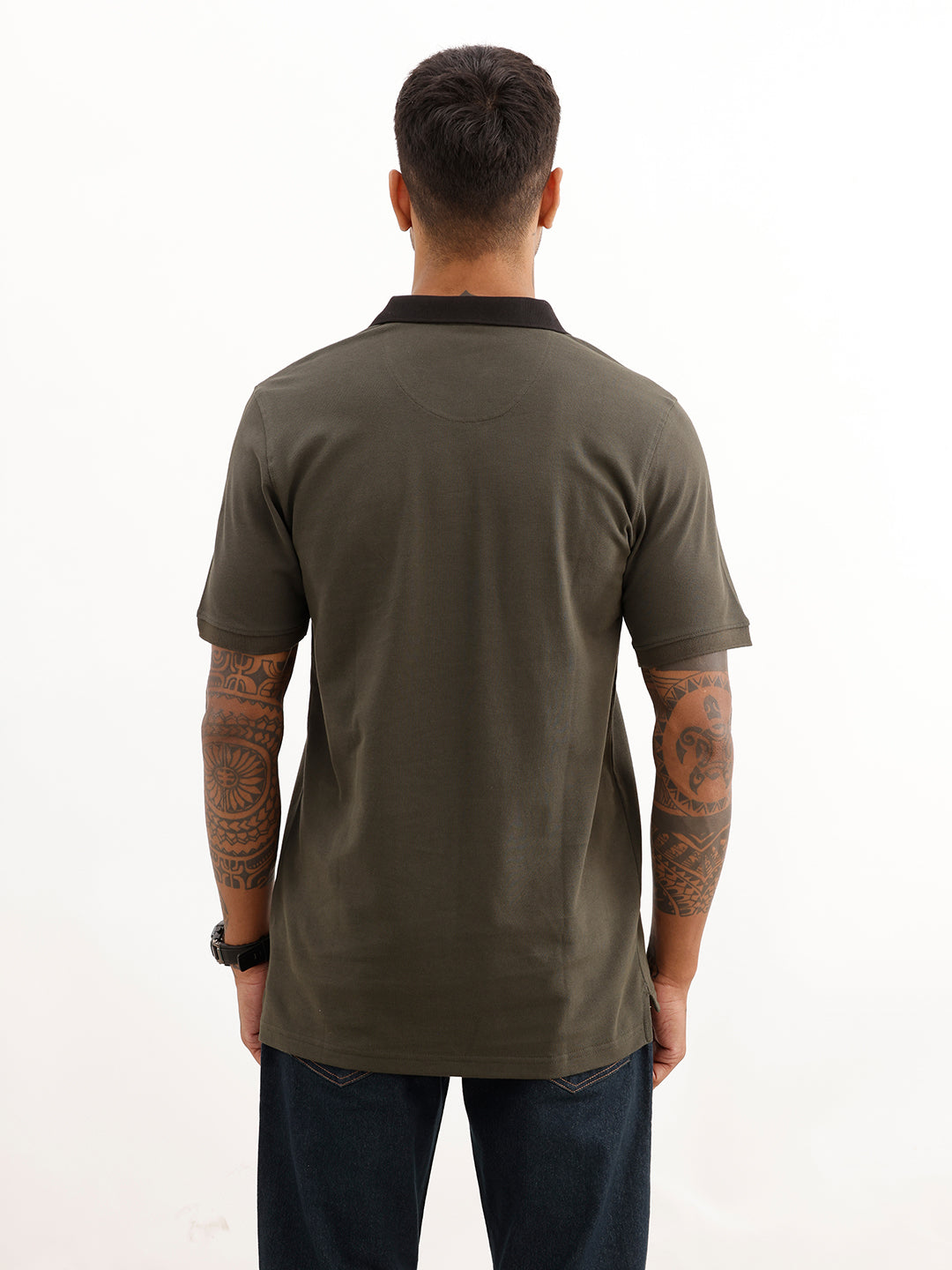 Slim Fit Contrast Collar Polo T-Shirt | Olive