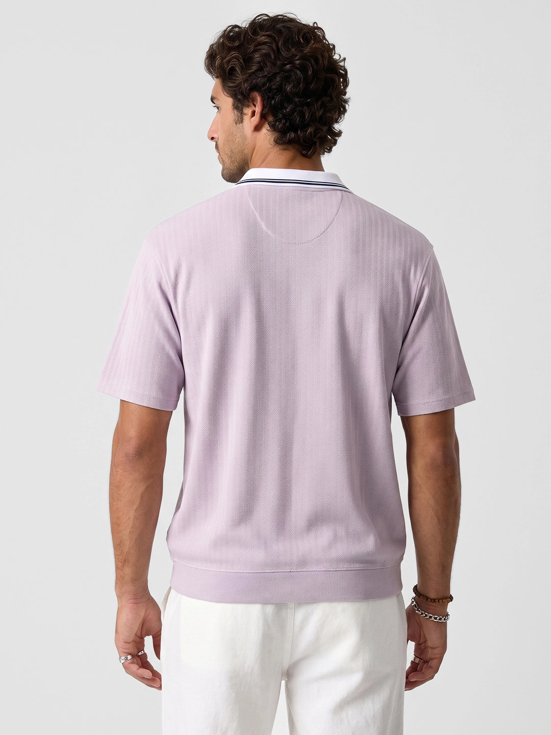Oversized Fit Contrast Collar Polo T-Shirt | Pink