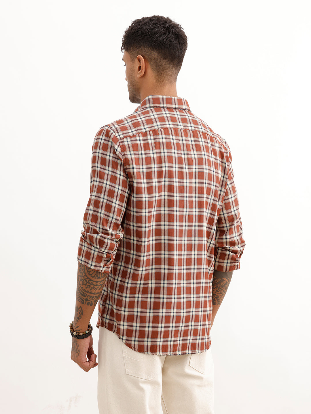 Regular Fit Full Sleeve Checkered Shirt | Brown