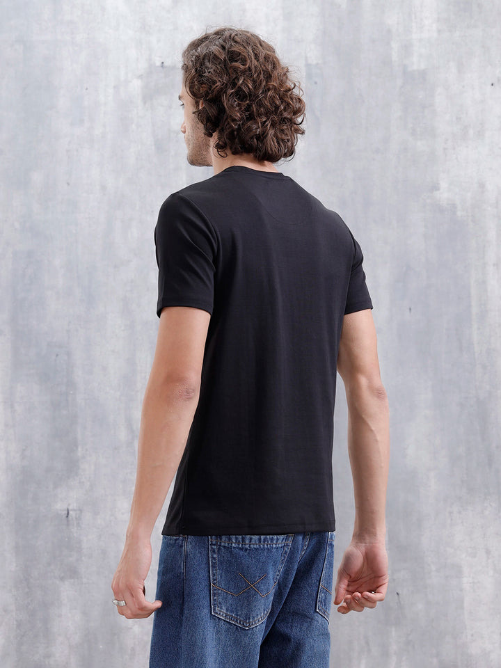 Laser Cut Lenticular Print Slim Fit Cotton T-Shirt | Black
