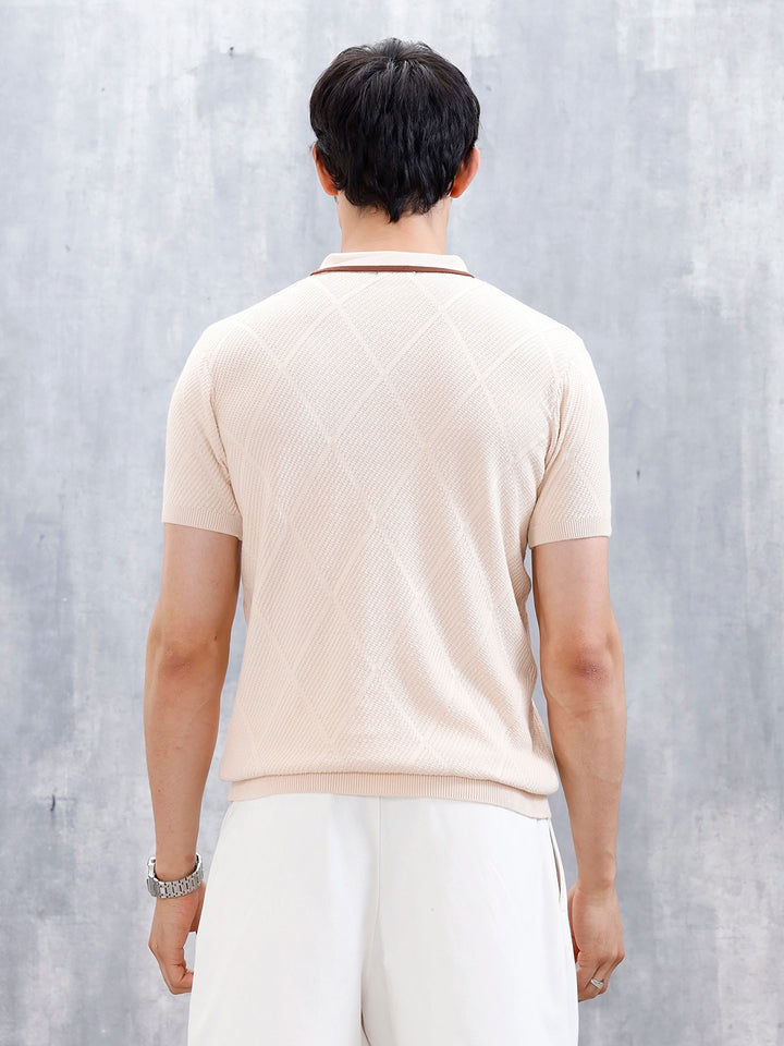 Men's Textured Slim Fit Polo Tshirt | Beige