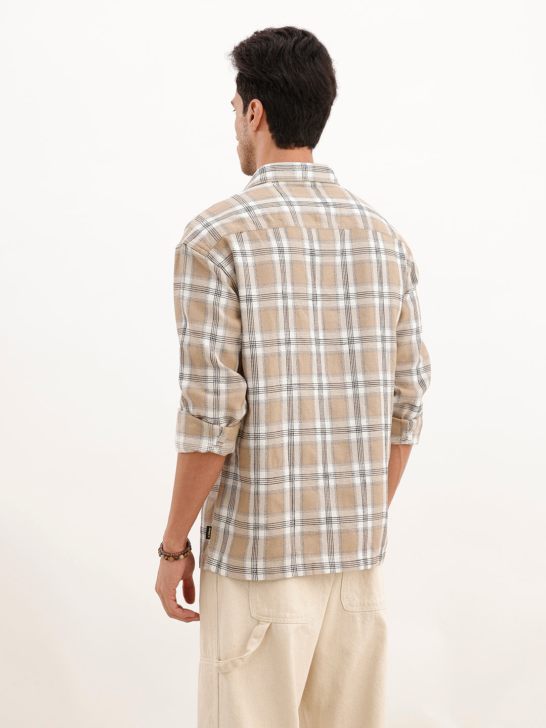 Oversized Grindle Structured Check Double Pocket Shirt | Khaki