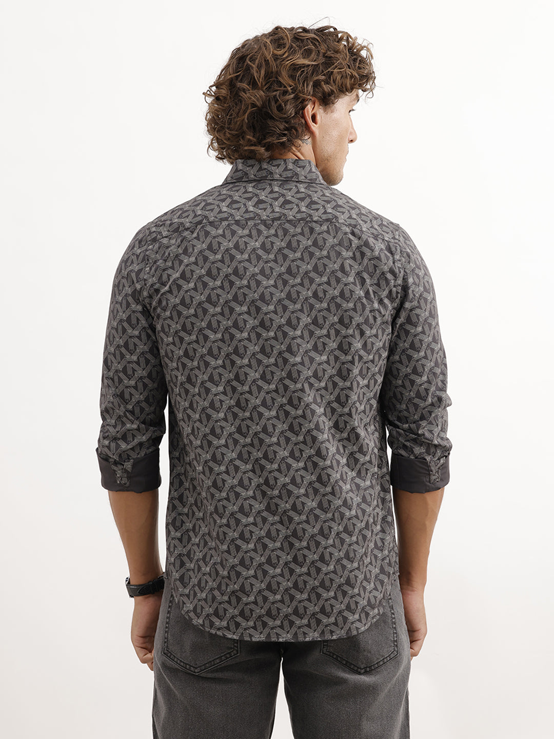 Slim Fit Full Sleeve AOP Shirt | Dark Grey