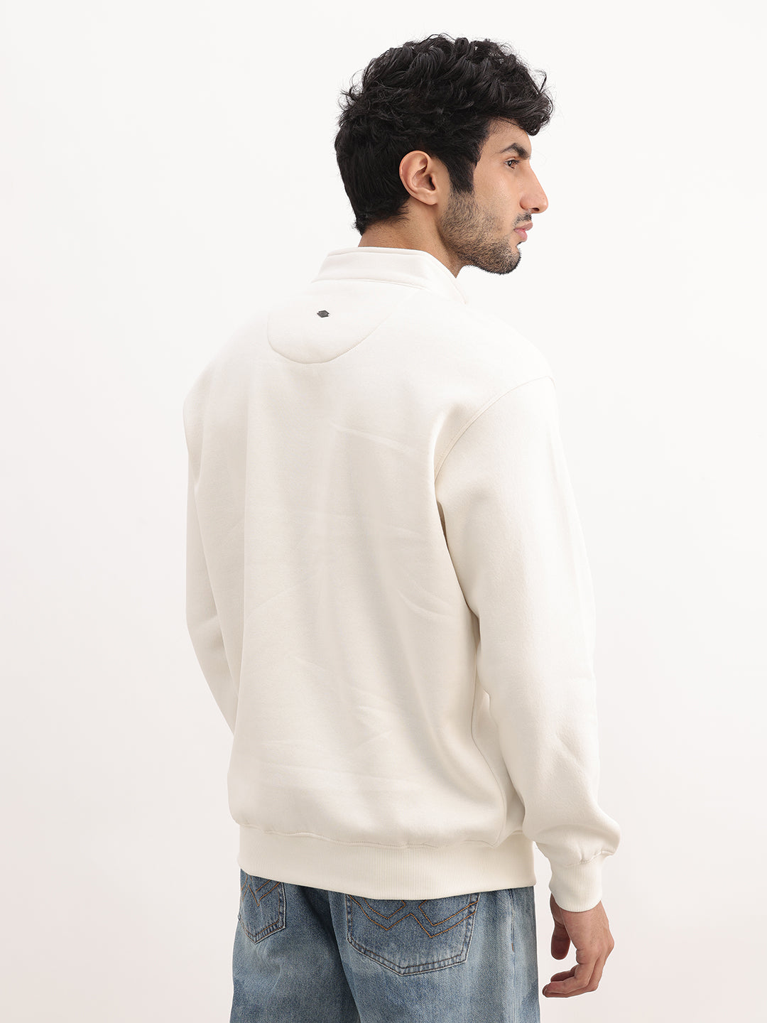 Solid Regular Quater Zipper Sweatshirt | Off White
