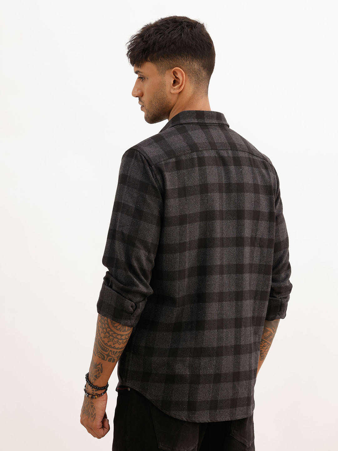 Slim Fit Flannel Full Sleeve Shirt | Black