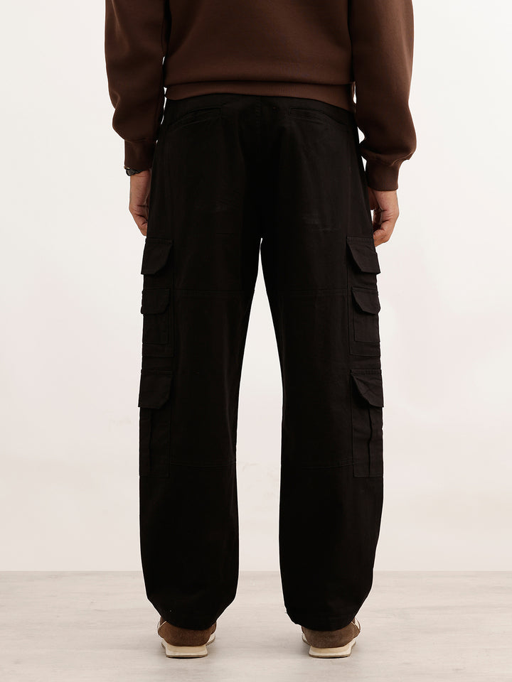 Solid Loose Fit Cargo Trouser | Black