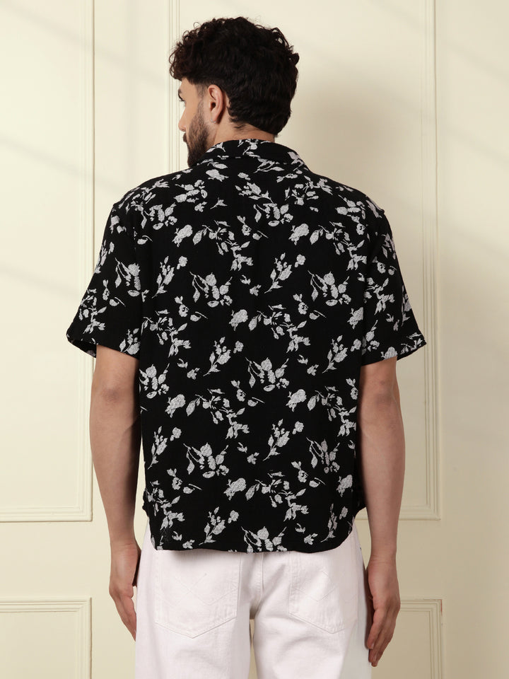 Textured Open Dobby AOP Shirt | Black