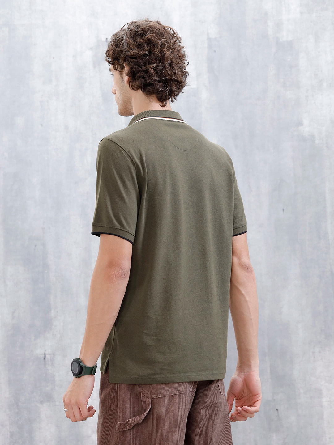 Polo T-Shirt With Contrast Trim Details | Olive
