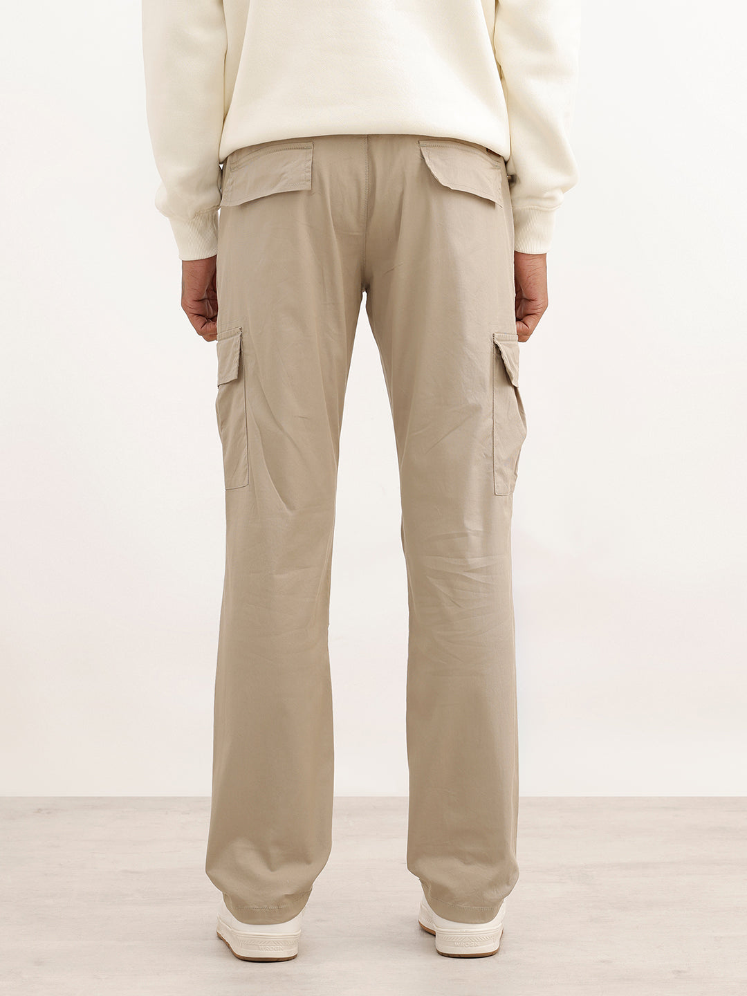 Solid Straight Fit Cargo Trouser | Beige