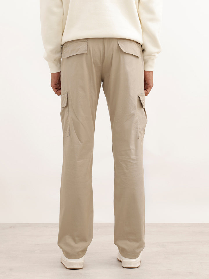 Solid Straight Fit Cargo Trouser | Beige