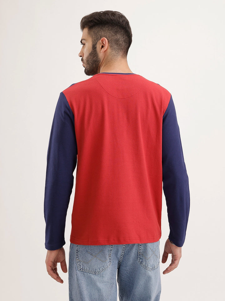 Comfort Fit Full Sleeve Henley T-Shirt | Red