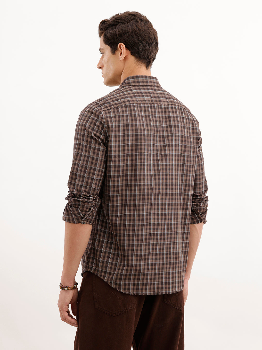 Regular Fit Checkered Shirt  | Brown