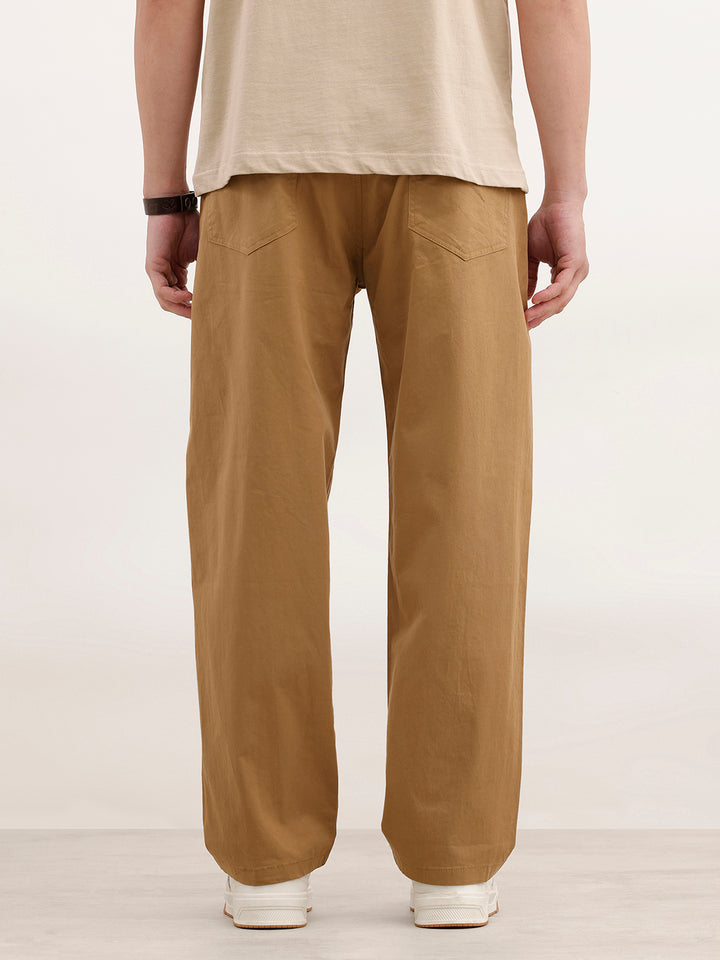 Loose Fit Solid Trouser | Khaki