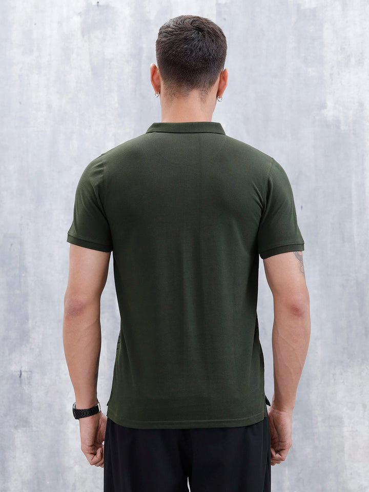 Regular Fit Graphic Printed Polo T-Shirt | Olive