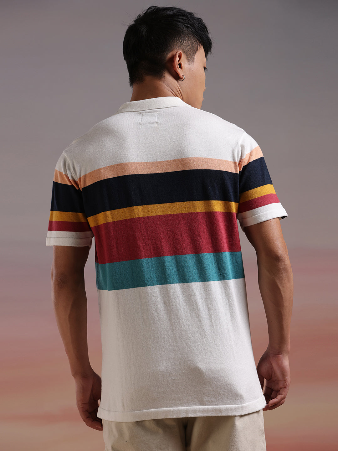 Striped Blocks Knit Polo T-Shirt
