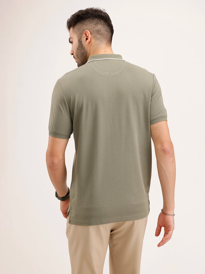 Slim Fit Contrast Collar T-Shirt | Olive